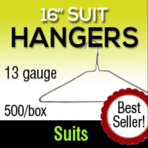 Commercial Grade Metal Suit Hangers - 16 Length/ 13 Gauge - 500