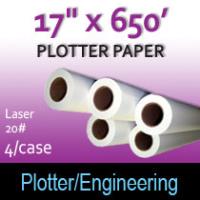 Plotter Paper- Laser -17" x 650 20# (4 Rolls)