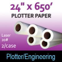 Plotter Paper- Laser -24" x 650' 20# (2 Rolls)
