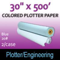 Colored Plotter Paper - 30" x 500' 20# Blue (2 Rolls)