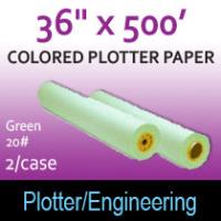 Colored Plotter Paper - 36" x 500' 20# Green (2 Rolls)