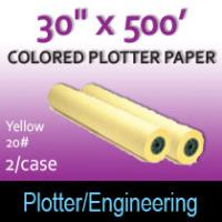 Colored Plotter Paper - 30" x 500' 20# Yellow (2 Rolls)