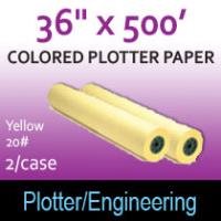 Colored Plotter Paper - 36" x 500' 20# Yellow (2 Rolls)