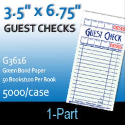 Guest Checks (G3616) 1 Part Single PaperGreen Thermal Paper Direct