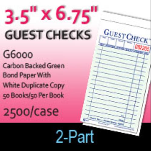 Guest Checks (G6000) 2 Part Carbon BackedGreen Thermal Paper Direct
