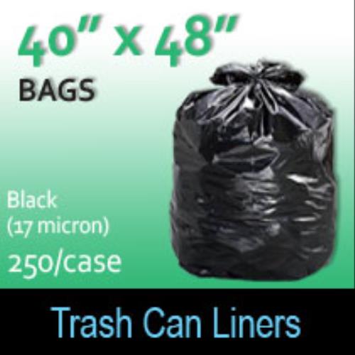 40-45 Gallon Black Trash Bags 40x48 12 Micron 250 Bags-2239