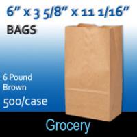6# Brown Grocery Bags (6 x 3 5/8 x 11 1/16)