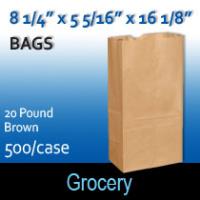 20# Brown Grocery Bags (8 1/4 x 5 5/16 x 16 1/8 )