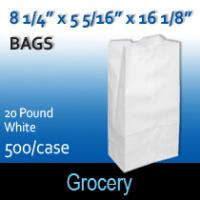 20# White Grocery Bags (8 1/4 x 5 5/16 x 16 1/8 )