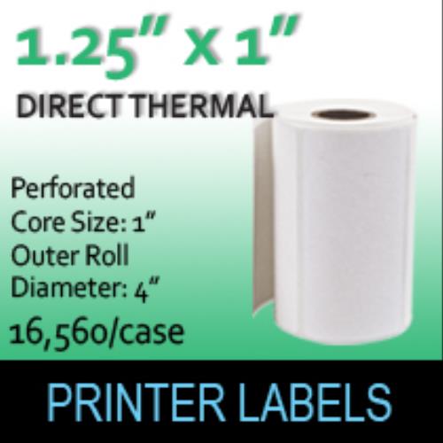Direct Thermal Labels 1.25" x 1" Perf Thermal Paper Direct
