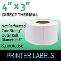 Direct Thermal Labels 4" x 3" No Perf
10 Case Minimum 
