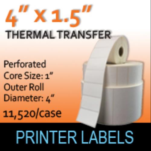 Thermal Transfer Labels 4 x 1.5" Perf Thermal Paper Direct