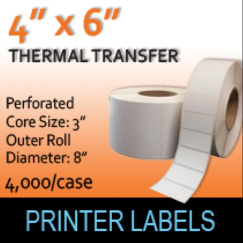 Thermal Transfer Labels 4" x 6" Perf Thermal Paper Direct