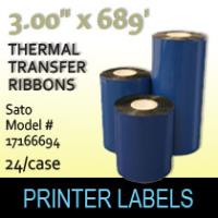 Sato 3.00" x 689' Thermal Transfer Wax Ribbons