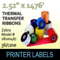 Zebra 2.52" x 1476' Thermal Transfer Wax Ribbons