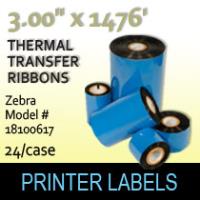Zebra 3.00" x 1476' Thermal Transfer Wax Ribbons