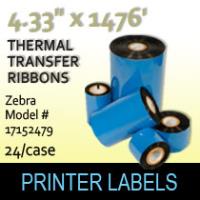 Zebra 4.33" x 1476' Thermal Transfer Wax Ribbons