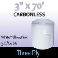 3-Ply White/Yellow/Pink  Roll - 3" x 70'
