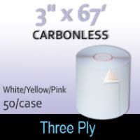 3-Ply White/Yellow/Pink  Roll - 3" x 67'