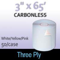 3-Ply White/Yellow/Pink  Roll - 3" x 65'
