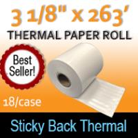 3 1/8" x 263' Sticky Back Thermal Paper Rolls