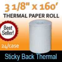 3 1/8" x 160' Sticky Back Thermal Paper Rolls, MAXStick 2Go (24 Rolls)