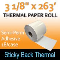 3 1/8" x 263' Sticky Back Thermal Paper, Semi-Permanent Adhesive