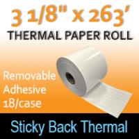 3 1/8" x 263' Sticky Back Thermal Paper, Removable Adhesive