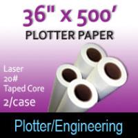 Plotter Paper- Laser -36" x 500' 20# - Taped Core