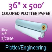 Colored Plotter Paper - 36" x 500' 20# Blue (2 Rolls)