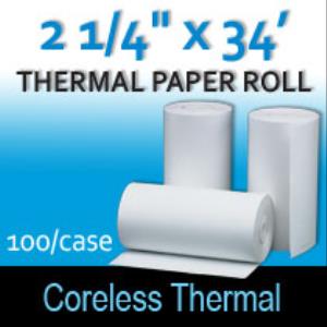 Coreless Thermal Roll – 2 ¼” thermal x 34